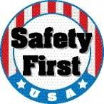 NMC - Safety First USA, Hard Hat Label - Round, Red, White, Blue & Black on White, 0.004" Thick, Indoor or Outdoor, Adhesive Backed, For Accident Prevention - Apex Tool & Supply