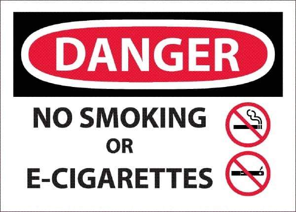 NMC - "Danger - No Smoking or E-Cigarettes", 10" Long x 14" Wide, Pressure-Sensitive Vinyl Safety Sign - Rectangle, Use for Smoking Regulations - Apex Tool & Supply