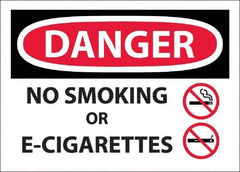 NMC - "Danger - No Smoking or E-Cigarettes", 10" Long x 14" Wide, Pressure-Sensitive Vinyl Safety Sign - Rectangle, Use for Smoking Regulations - Apex Tool & Supply