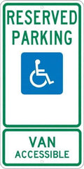 NMC - "Reserved Parking Van Accessible", "Handicap Symbol", 12" Wide x 24" High, Aluminum ADA Signs - 0.08" Thick, Green & Blue on White, Engineer Grade Reflectivity, Rectangle, Post Mount - Apex Tool & Supply