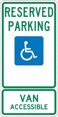 NMC - "Reserved Parking Van Accessible", "Handicap Symbol", 12" Wide x 24" High, Aluminum ADA Signs - 0.08" Thick, Green & Blue on White, Engineer Grade Reflectivity, Rectangle, Post Mount - Apex Tool & Supply