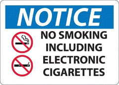 NMC - "No Smoking Including Electronic Cigarettes", 10" Long x 14" Wide, Rigid Plastic Safety Sign - Rectangle, 0.045" Thick, Use for Smoking Regulations - Apex Tool & Supply