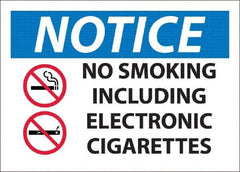 NMC - "No Smoking Including Electronic Cigarettes", 10" Long x 14" Wide, Pressure-Sensitive Vinyl Safety Sign - Rectangle, 0.045" Thick, Use for Smoking Regulations - Apex Tool & Supply