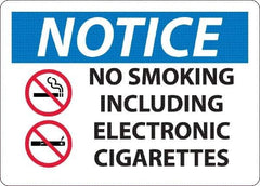 NMC - "No Smoking Including Electronic Cigarettes", 10" Long x 14" Wide, Aluminum Safety Sign - Rectangle, 0.04" Thick, Use for Smoking Regulations - Apex Tool & Supply