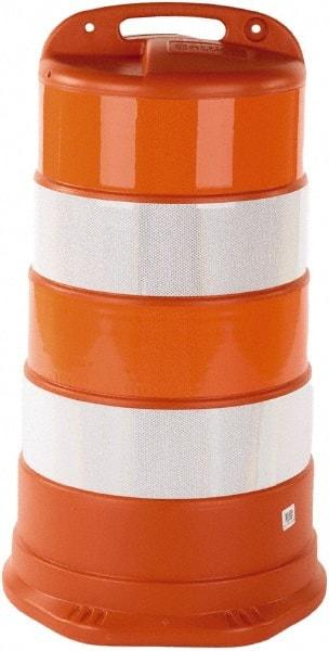 PRO-SAFE - 40" High x 36" Wide Reflective Round Barrel - High Density Polyethylene (HDPE), 10 Lbs, Orange - Apex Tool & Supply