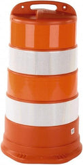 PRO-SAFE - 40" High x 36" Wide Reflective Round Barrel - High Density Polyethylene (HDPE), 10 Lbs, Orange - Apex Tool & Supply