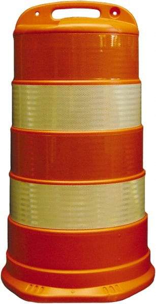 PRO-SAFE - 40" High x 36" Wide Reflective Round Barrel - High Density Polyethylene (HDPE), 10 Lbs, Orange - Apex Tool & Supply