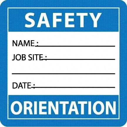 NMC - Safety Orientation - Name ____ Job Site ____ Date ____, Hard Hat Label - Blue/White/Black, 0.045" Thick, For Accident Prevention - Apex Tool & Supply