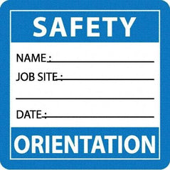 NMC - Safety Orientation - Name ____ Job Site ____ Date ____, Hard Hat Label - Blue/White/Black, 0.045" Thick, For Accident Prevention - Apex Tool & Supply
