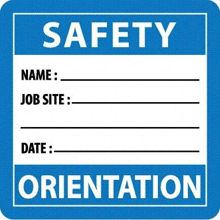 NMC - Safety Orientation - Name ____ Job Site ____ Date ____, Hard Hat Label - Blue/White/Black, 0.045" Thick, For Accident Prevention - Apex Tool & Supply