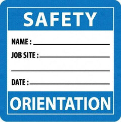 NMC - Safety Orientation - Name ____ Job Site ____ Date ____, Hard Hat Label - Blue/White/Black, 0.045" Thick, For Accident Prevention - Apex Tool & Supply