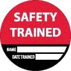 NMC - Safety Trained - Name ____ Date Trained ____, Hard Hat Label - Black/Red/White, 0.045" Thick, For Accident Prevention - Apex Tool & Supply