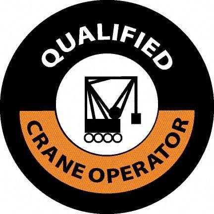 NMC - Qualified Crane Operator, Hard Hat Label - Black/Orange/White, 0.045" Thick, For Accident Prevention - Apex Tool & Supply
