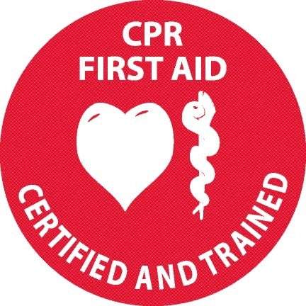 NMC - Certified CPR First Aid Trained, Hard Hat Label - White on Red, 0.045" Thick, For Accident Prevention - Apex Tool & Supply
