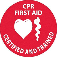 NMC - Certified CPR First Aid Trained, Hard Hat Label - White on Red, 0.045" Thick, For Accident Prevention - Apex Tool & Supply