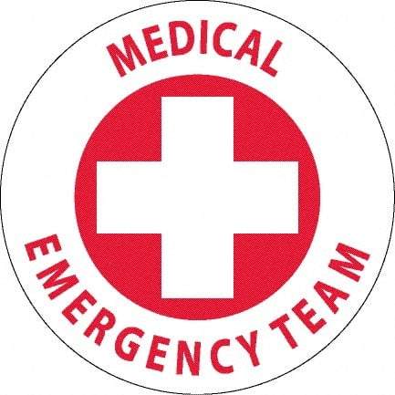 NMC - Medical Emergency Team, Hard Hat Label - Red on White, 0.045" Thick, For Accident Prevention - Apex Tool & Supply