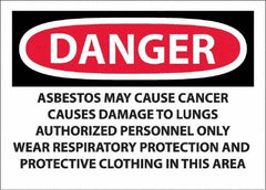 NMC - "Danger - Asbestos May Cause Cancer", 10" Long x 14" Wide, Pressure-Sensitive Vinyl Safety Sign - Rectangular, 0.0045" Thick, Use for Hazardous Materials - Apex Tool & Supply