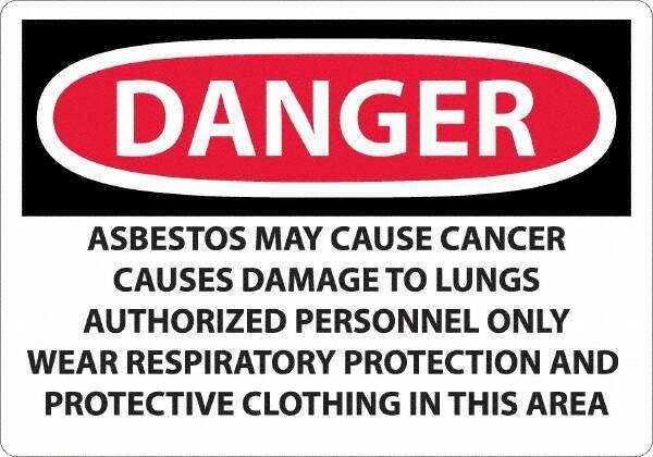 NMC - "Danger - Asbestos May Cause Cancer", 14" Long x 20" Wide, Aluminum Safety Sign - Rectangular, 0.04" Thick, Use for Hazardous Materials - Apex Tool & Supply