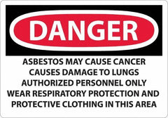 NMC - "Danger - Asbestos May Cause Cancer", 14" Long x 20" Wide, Aluminum Safety Sign - Rectangular, 0.04" Thick, Use for Hazardous Materials - Apex Tool & Supply