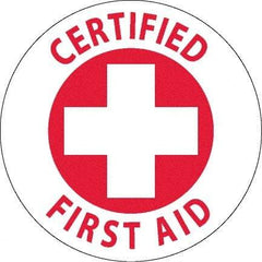 NMC - Certified First Aid, Hard Hat Label - Red on White, 0.045" Thick, For Accident Prevention - Apex Tool & Supply