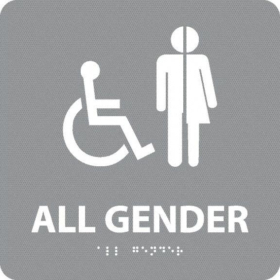 NMC - "All Gender", 8" Long x 8" Wide, Gravoply (Engraved) Safety Sign - Square, 0.25" Thick, Use for Restroom, Janitorial & Housekeeping - Apex Tool & Supply
