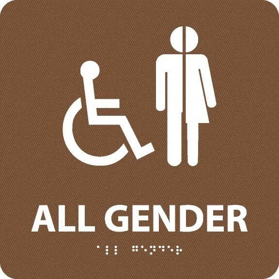 NMC - "All Gender", 8" Long x 8" Wide, Gravoply (Engraved) Safety Sign - Square, 0.25" Thick, Use for Restroom, Janitorial & Housekeeping - Apex Tool & Supply