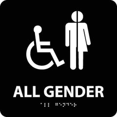 NMC - "All Gender", 8" Long x 8" Wide, Gravoply (Engraved) Safety Sign - Square, 0.25" Thick, Use for Restroom, Janitorial & Housekeeping - Apex Tool & Supply