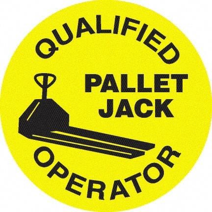 NMC - Qualified Pallet Jack Operator, Hard Hat Label - Black on Yellow, 0.045" Thick, For Accident Prevention - Apex Tool & Supply