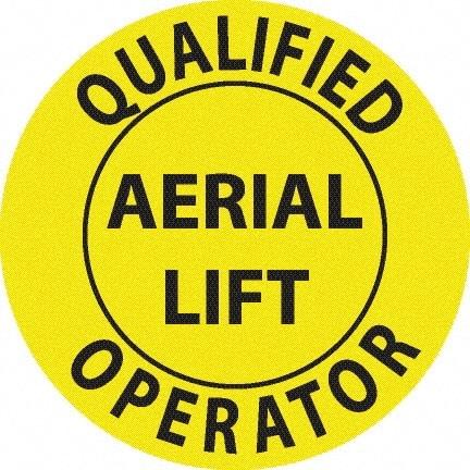 NMC - Qualified Aerial Lift Operator, Hard Hat Label - Black on Yellow, 0.045" Thick, For Accident Prevention - Apex Tool & Supply