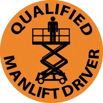 NMC - Qualified Man Lift Driver, Hard Hat Label - Black on Orange, 0.045" Thick, For Accident Prevention - Apex Tool & Supply