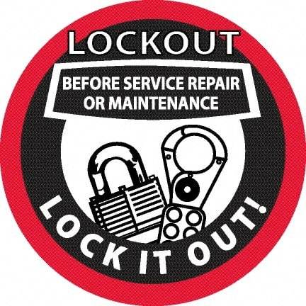 NMC - Lockout Before Service Repair or Maintenance - Lock It Out, Hard Hat Label - Black & Red on White, 0.045" Thick, For Accident Prevention - Apex Tool & Supply