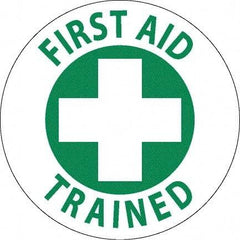 NMC - First Aid Trained, Hard Hat Label - Green on White, 0.045" Thick, For Accident Prevention - Apex Tool & Supply
