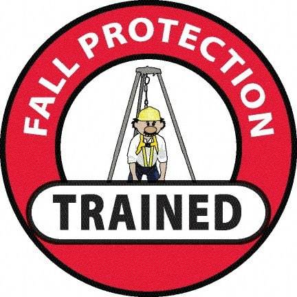 NMC - Fall Protection Trained, Hard Hat Label - Red/Black/Yellow/White, 0.045" Thick, For Accident Prevention - Apex Tool & Supply