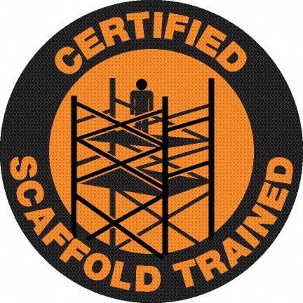 NMC - Certified Scaffold Trained, Hard Hat Label - Black on Orange, 0.045" Thick, For Certified Operator - Apex Tool & Supply
