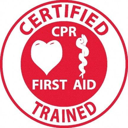 NMC - Certified CPR First Aid Trained, Hard Hat Label - Red on White, 0.045" Thick, For Accident Prevention - Apex Tool & Supply