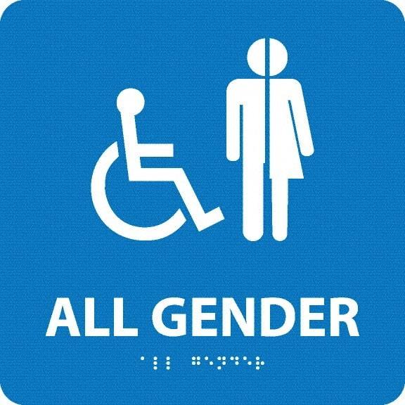 NMC - "All Gender", 8" Long x 8" Wide, Gravoply (Engraved) Safety Sign - Square, 0.25" Thick, Use for Restroom, Janitorial & Housekeeping - Apex Tool & Supply