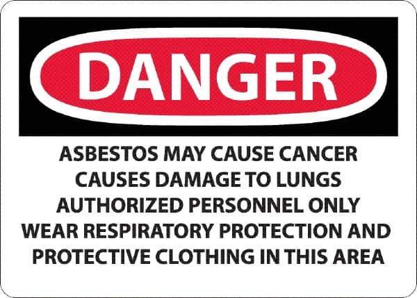 NMC - "Danger - Asbestos May Cause Cancer", 10" Long x 14" Wide, Aluminum Safety Sign - Rectangular, 0.04" Thick, Use for Hazardous Materials - Apex Tool & Supply
