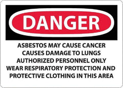 NMC - "Danger - Asbestos May Cause Cancer", 10" Long x 14" Wide, Aluminum Safety Sign - Rectangular, 0.04" Thick, Use for Hazardous Materials - Apex Tool & Supply