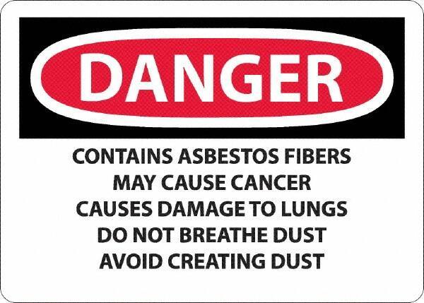 NMC - "Danger - Contains Asbestos Fibers", 10" Long x 14" Wide, Aluminum Safety Sign - Rectangular, 0.04" Thick, Use for Hazardous Materials - Apex Tool & Supply