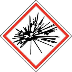 NMC - Hazardous Materials Label, Header: Explosive Warning - Legend: GHS - Graphic, English, Black & Red, 4" Long x 4" High, No Coating - Apex Tool & Supply