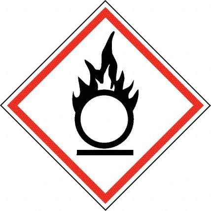 NMC - Hazardous Materials Label, Header: Oxidizer Warning - Legend: GHS - Graphic, English, Black & Red, 4" Long x 4" High, No Coating - Apex Tool & Supply