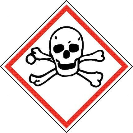 NMC - Hazardous Materials Label, Header: Toxic Warning - Legend: GHS - Graphic, English, Black & Red, 4" Long x 4" High, No Coating - Apex Tool & Supply