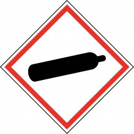 NMC - Hazardous Materials Label, Header: Compressed Gas Warning - Legend: GHS - Graphic, English, Black & Red, 4" Long x 4" High, No Coating - Apex Tool & Supply