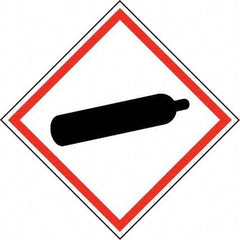 NMC - Hazardous Materials Label, Header: Compressed Gas Warning - Legend: GHS - Graphic, English, Black & Red, 4" Long x 4" High, No Coating - Apex Tool & Supply