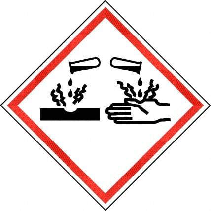NMC - Hazardous Materials Label, Header: Corrosive Warning - Legend: GHS - Graphic, English, Black & Red, 4" Long x 4" High, No Coating - Apex Tool & Supply