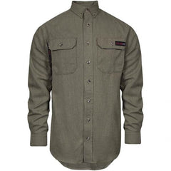 National Safety Apparel - Size L Khaki Flame Resistant/Retardant Long Sleeve Button Down Shirt - Exact Industrial Supply
