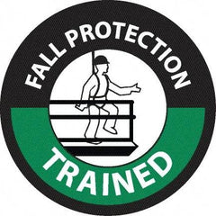 NMC - Fall Protection Trained, Hard Hat Label - Diamond, White & Green on Black, 0.004" Thick, Indoor or Outdoor, Adhesive Backed, For Accident Prevention - Apex Tool & Supply