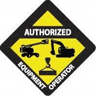 NMC - Authorized Equipment Operator, Hard Hat Label - Diamond, Black & White on Yellow, 0.004" Thick, Indoor or Outdoor, Adhesive Backed, For Accident Prevention - Apex Tool & Supply