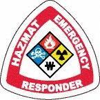 NMC - Haz Mat Emergency Responder, Hard Hat Label - Diamond, Blue, Red, Yellow & Black on White, 0.004" Thick, Indoor or Outdoor, Adhesive Backed, For Accident Prevention - Apex Tool & Supply