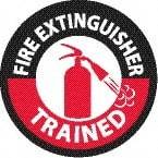 NMC - Fire Extinguisher Trained, Hard Hat Label - Diamond, Black & Red on White, 0.004" Thick, Indoor or Outdoor, Adhesive Backed, For Accident Prevention - Apex Tool & Supply